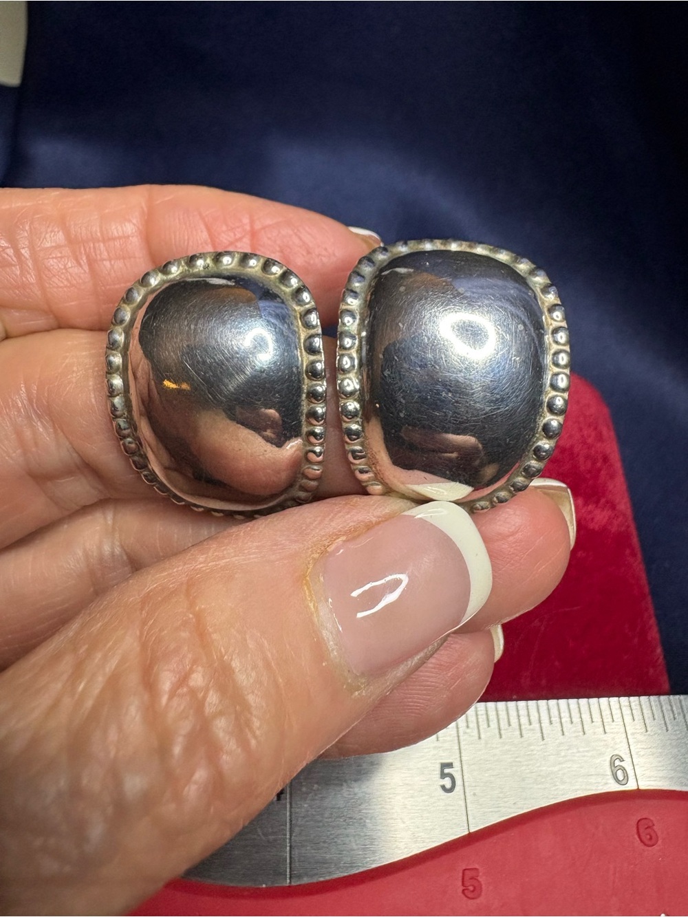 Earrings Vintage Chunky Sterling Silver Curved Oval Post-back Southwestern - Picture 2 of 10